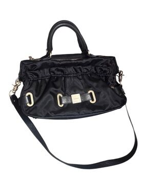 BOTKIER Black Satin Leather Trim Gold Hardware 2 Way Purse Handbag